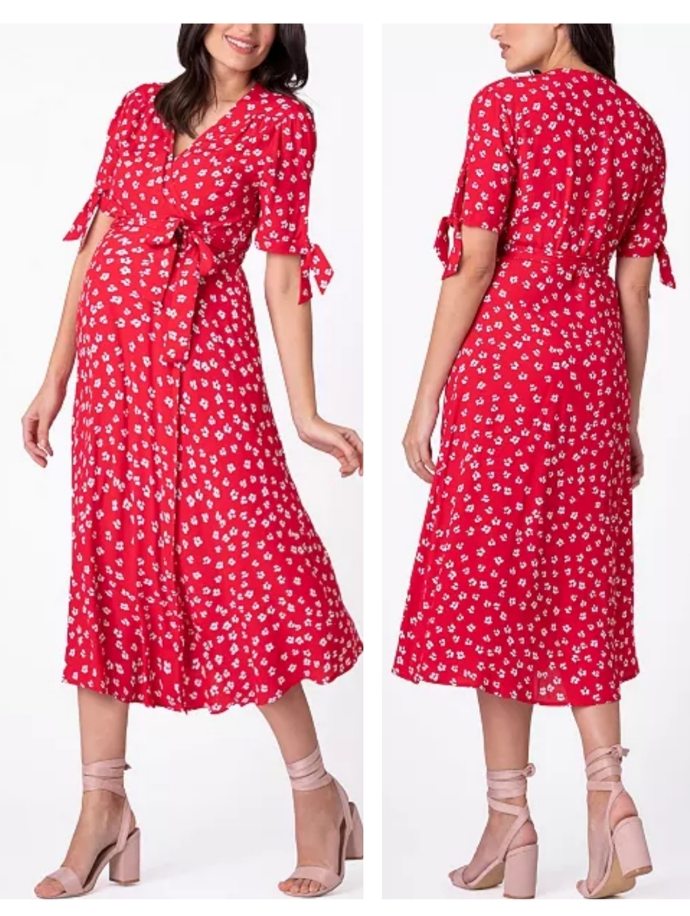 Seraphine Bessie maternity midi wrap dress in a red floral print Size 6